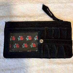 Vera Bradley Black Wallet with Rose Pattern card slots & bill slot